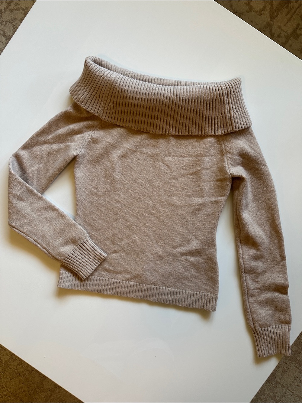 Women’s Off-the-Shoulder Foldover Ribbed Sweater - Khaki